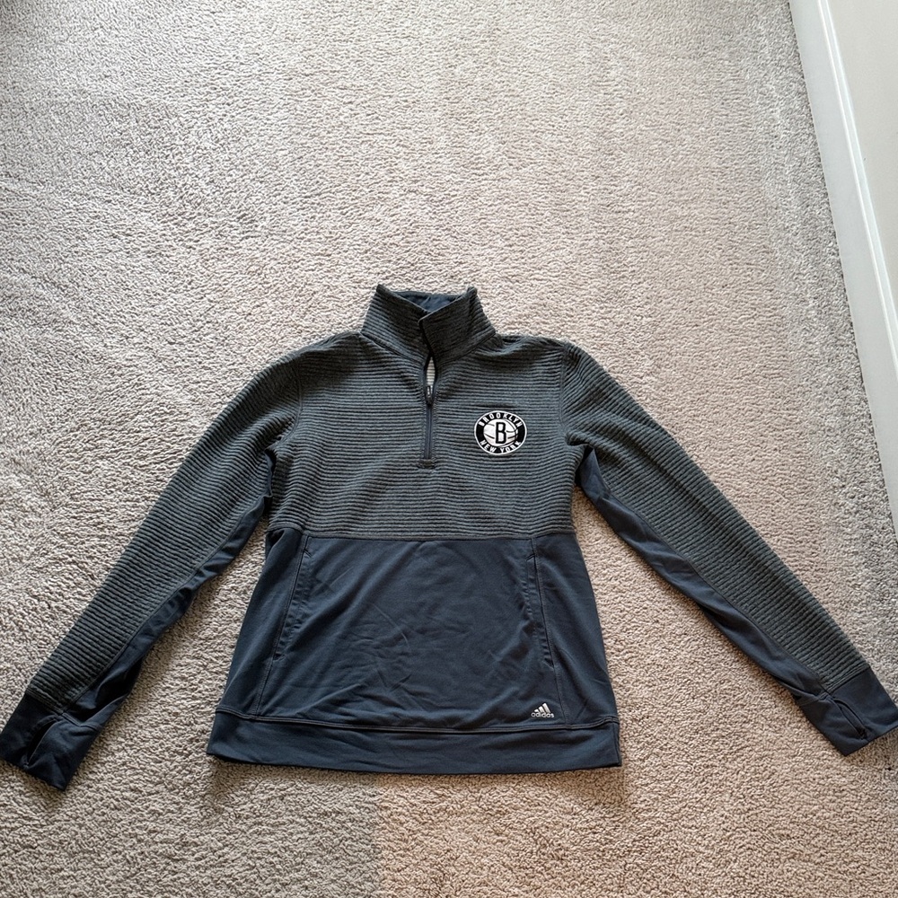 Adidas Women’s Brooklyn Nets Charcoal Quarter-Zip Pullover
